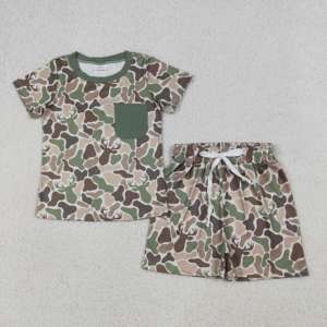 Conjunto de Ropa de 2 Piezas para Bebé Niño, Camiseta y Pantalones Cortos de Algodón y Spandex con Estampado de Camuflaje para Primavera/Otoño, Estilo Casual, RTS Boutique - Product Image 2