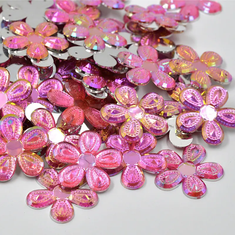 30mm Big Size Sewing Rose AB Flowers Acrylic Rhinestones Flatback Gems Sew On Strass Mix Color Crystal Stones for Clothes Crafts