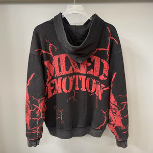 เสื้อฮู้ดโอเวอร์ไซส์ถักโครเชต์ผ้าฝ้ายคุณภาพสูง 100% ซิปหน้า สไตล์สตรีทแวร์ น้ำหนักมาก เป็นมิตรกับสิ่งแวดล้อม สำหรับผู้ชาย รุ่น Mixed Emotions - Product Image 2