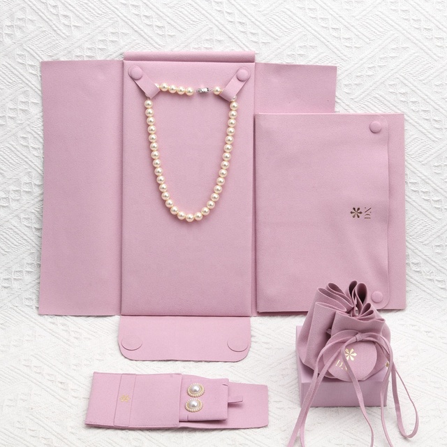 High End Custom Gold Logo Printed Jewelry Necklace Earring Packaging Microfiber Pouch Soft Gift Bag