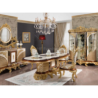 Table à manger turque noir et or Baroque Royal Table à manger sculptée à la main ensemble 8 chaises meubles de salle à manger