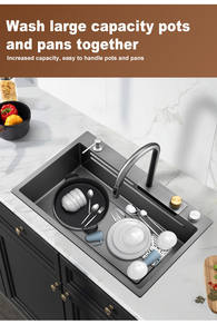 Lavello da Cucina Moderno Nodma in Acciaio Inox, Vasca Singola Rettangolare Grande con Rubinetto a Cascata, Filtro, Rivestimento Nano e Finitura Satinata - Product Image 5