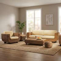 Ensemble de canapé en rotin, en osier, en jacinthe d'eau, en herbe de mer, en banane, pour l'intérieur, en forme de U, meubles