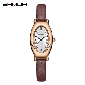 Montre ovale de luxe Sanda 1123 pour femme, montre à quartz en cuir de haute qualité, étanche à 30 m, montres simples pour filles - Product Image 3