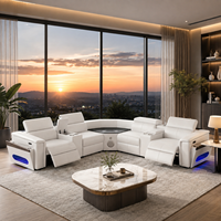 Canapé d'angle électrique en cuir en forme de L, inclinable, pour cinéma, avec table basse moderne extensible et rangement, idéal pour appartement et salon
