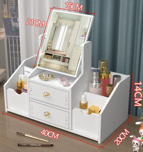 Boîte de rangement cosmétique GREENSIDE au design moderne, en PVC, avec tiroir à bijoux et miroir, pour le rangement des produits de soin de la peau à domicile - Product Image 4