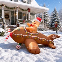 Décoration de Noël créative transfrontalière : Bonhomme en pain d'épices volant en avion, moule gonflable pour cour et pelouse