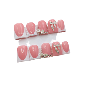 Hand-made Press-on <strong>Nails</strong> New Fashion French <strong>Design</strong> Short <strong>Coffin</strong> <strong>Blue</strong> Star BOW ABS Acrylic Artificial <strong>Nails</strong> - Product Image 1