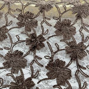 Tela de encaje floral doble con contorno, malla de fondo con patrón floral 3D Sheneyron <span class=keywords><strong>para</strong></span> vestido de noche, fiesta o novia - Product Image 1