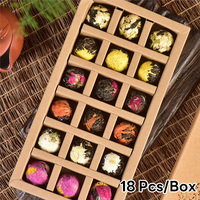 Clqq Coffret Cadeau de 18 Boules de Thé Parfumées Pu'er, Thé aux Fleurs Mélangées Rose, Jasmin, Pivoine, 6 Saveurs, Thé Santé