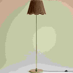 Rattan Floor Lamp Brown Shade Incandescent <b>Light</b> Home Decor <b>Pull</b> String Switch Retro Style - Product Image 1