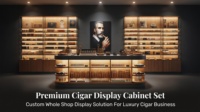 Ensemble de présentoirs à cigares personnalisés pour toute la boutique, éclairage LED, humidificateur à cigares, armoire murale, comptoir de présentation pour boutique de tabac