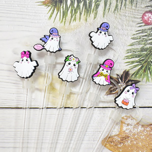 Décorations de pailles en PVC de la série Fantômes de dessin animé, breloques mignonnes anti-poussière pour pailles de boisson, compatibles avec tasses 10mm - Product Image 2