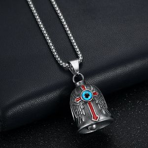 Collier cloche de vélo en acier inoxydable avec œil bleu et ailes de croix rouge, design rétro pour cyclistes - Product Image 3