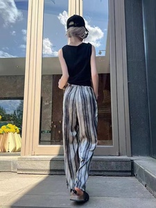 <span class=keywords><strong>Pantaloni</strong></span> Casual da <span class=keywords><strong>donna</strong></span> estivi di nuovo stile alla moda <span class=keywords><strong>pantaloni</strong></span> lunghi stampati con taglio dritto e inchiostro - Product Image 3