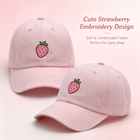 Casquette de baseball ajustable en coton rose brodée fraise Y2K décontractée et mignonne pour femme