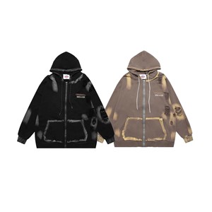 Sweat à capuche pour homme en coton éponge personnalisé délavé au soleil de haute qualité glands lourds en détresse Vintage délavé à l'acide fermeture éclair en détresse broderie PU - Product Image 3