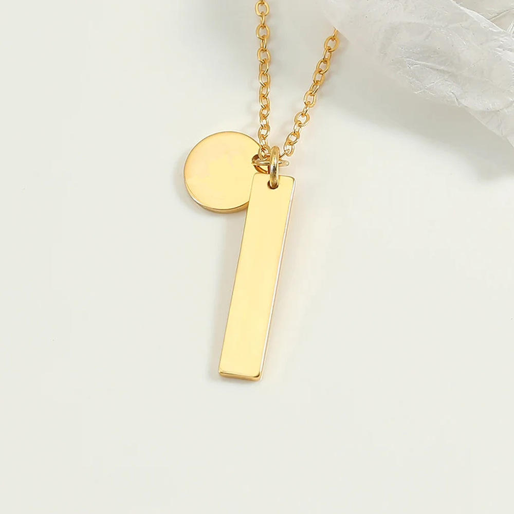 Engraving Name Stainless Steel 18K Gold Plated Custom Disk Long Bar Blanks Nameplate Pendant Jewelry Necklace