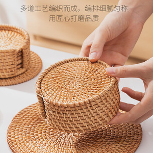 Handmade Woven Rattan <b>Coasters</b> Round Heat Resistant Tea Mats For Tea Ceremony <b>Table</b> Decoration - Product Image 4