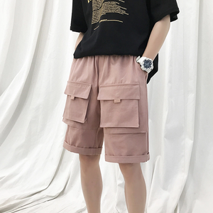 Vente en gros de pantalons courts hip-hop personnalisés pour garçons ensemble de shorts cargo roses avec cordon de serrage pour hommes - Product Image 4