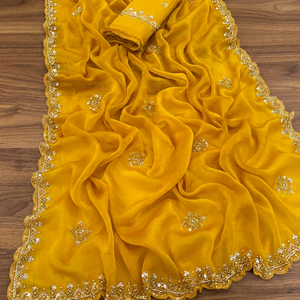 ส่าหรีชิฟฟ่อนแสนสวยเสื้อสุดพิเศษสำหรับปาร์ตี้แฟนซีพื้นเมืองของผู้หญิงเสื้อผ้าเจ้าสาวสำหรับงานแต่งงาน - Product Image 3