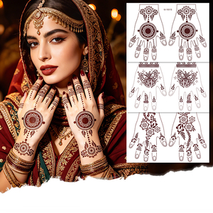 Pegatinas de <span class=keywords><strong>Tatuajes</strong></span> Temporales de Henna <span class=keywords><strong>Roja</strong></span> Marrón Personalizadas al por Mayor, Calcomanías Impermeables de Encaje Mandala Floral <span class=keywords><strong>para</strong></span> Manos, Pies y Cuerpo <span class=keywords><strong>para</strong></span> Mujeres - Product Image 4