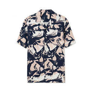 Low Prices OEM Short Sleeve Button Front Relaxed Fit Sustainable Abstract <b>Repeat</b> Pattern Men Casual Printed Shirts - Product Image 1