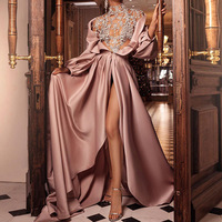 Robe de Soirée Luxueuse Femme avec Décorations Cristallines, Sans Manches, Sexy, Fente Latérale, Formelle, en Satin, Élégante pour Fête et Bal