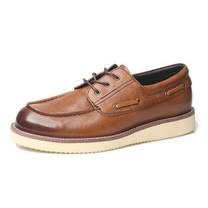 Chaussures bateau pour hommes en cuir, style vintage vieilli, semelle épaisse, talon bas amorti, décontractées, style workwear 2002-4 - Product Image 1