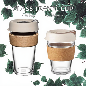 Chất lượng cao 12 oz & 16 oz chống bỏng rõ ràng ly cà phê thủy tinh tái sử dụng thiết kế tường với nắp nút chai tự nhiên cho du lịch ngoài trời - Product Image 3