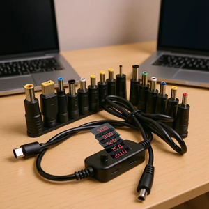 Câble adaptateur de tension réglable de type C à DC avec 10 prises, alimentation universelle pour ordinateur portable, 20W, noir, 120cm - Product Image 1