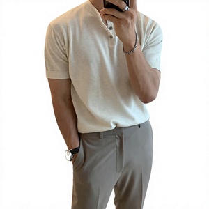 Camiseta de Manga Corta con Cuello en V, Ajustada, de Punto, para Hombre, Color Sólido, Transpirable, Estilo Casual Elegante - Product Image 4