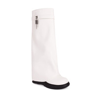 Femmes Arqa Fold Over Knee High Boot Platform Heel Padlock Boots with Zipper Biker Shoes for Women Plus Size 43 45 48 Women Boots