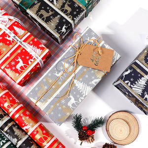 Christmas Gift <b>Wrapping</b> Brush Gold <b>White</b> Kraft <b>Paper</b> Wrap Packaging Roll 43*300 cm - Product Image 4