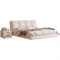 Lit flottant moderne et minimaliste, lit double pour chambre principale, haut de gamme, élégant, style crème français, tendance sur les réseaux sociaux, lit de luxe léger