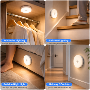 ไฟตู้แบบวงกลม LED ไร้สายชนิด Type C พร้อมเซ็นเซอร์ตรวจจับความเคลื่อนไหวแบบ PIR แสงวอร์มไวท์ ชาร์จซ้ำได้ ติดตั้งด้วยแม่เหล็ก - Product Image 6