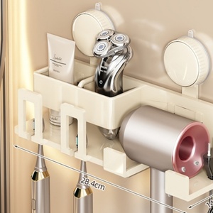 Soporte de pared con ventosa para cepillos de dientes, sin perforaciones, para baño, con soporte para secador de pelo, pasta de dientes, cepillos de dientes y vaso para enjuague bucal - Product Image 3