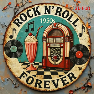 Letrero Redondo <span class=keywords><strong>de</strong></span> Metal, <span class=keywords><strong>Rock</strong></span> N Roll Forever, Estilo Años <span class=keywords><strong>50</strong></span>, Jukebox, Milkshake, Decoración <span class=keywords><strong>de</strong></span> Pared Vintage Musical - Product Image 2