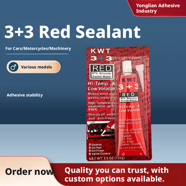 3+3 Red RTV Silicone Sealant Gasket Free Engine Sealant Auto Rubber High Temperature Adhesive