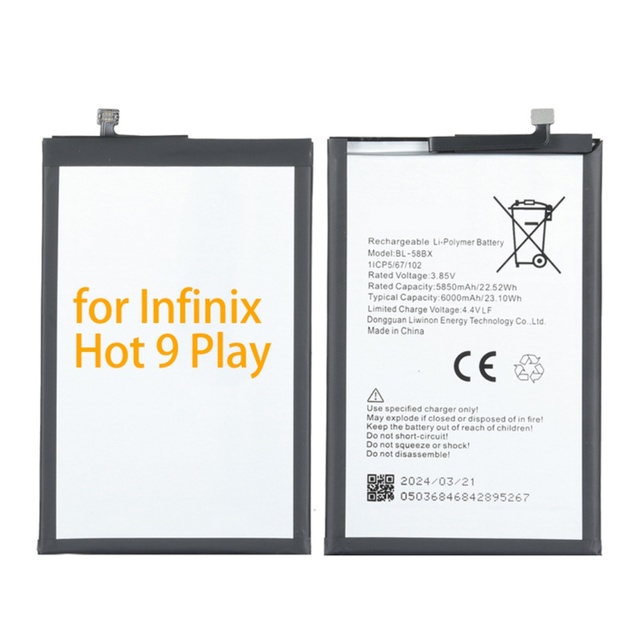 6000mAh Mobile Cell Phone Lithium Battery Rechargeable for Infinix Hot 9 Play X680 X688B BL-58BX Cell Phone Battery