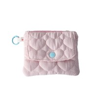 Dompet Kartu Bentuk Hati Berbahan Katun Quilted yang Lucu dan Ringkas, Tempat ID Multifungsi Berkapasitas Besar, Penutup Organizer, Dompet Koin dan Kunci