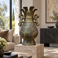 Vase Sculpté en Bronze Antique, Statue Urne Ancienne Faite sur Mesure par Coulée à la Cire Perdue, Art Décoratif Durable pour Hall d'Hôtel, Galerie, Salle de Réception