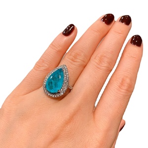 Fashion Eco-friendly Copper Retro Style Sparkling Full Diamond Pariba Blue Cubic Zirconia Flower Wedding 18K Gold Plated - Product Image 5