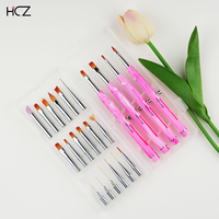 Brosses interchangeables de cheveux en nylon de poignée en plastique de conception de marbre rose de professionnel de luxe pour la brosse d'ongle de gel d'art d'ongle