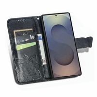 Étui portefeuille pour Samsung S26 Ultra S25 S24 en cuir PU gaufré papillon avec support, fentes pour cartes et dragonne, coque folio à rabat