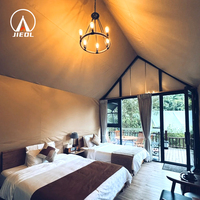 Casa de Madera de Lujo para Glamping al Aire Libre, Resistente a los Rayos UV, Ignífuga, Resistente al Viento de 100 km/h, Diseño Asiático, Uso Hotelero, Acero Galvanizado