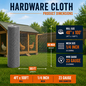 Hardware Cloth 1/4 Inch 48in x 100ft 23Gauge Galvanized Chicken <b>Wire</b> <b>Mesh</b> | chicken coop garden fence poultry netting rabbit - Product Image 2