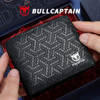 Dompet Minimalis BULLCAPTAIN Kulit Asli Anti-RFID untuk Pria dengan Jendela ID dan Tempat Kartu, Dompet Kecil