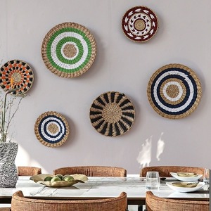 Panier mural rond en bambou tressé Art Déco, thème plantes/fleurs colorées, ensemble de décoration <span class=keywords><strong>murale</strong></span> - Product Image 2