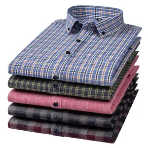 قميص قطني منقوش ، مناسب لاتجاهات الرجال ، قميص كاجوال مجهز بشكل منتظم مع طية صدر طويلة الأكمام